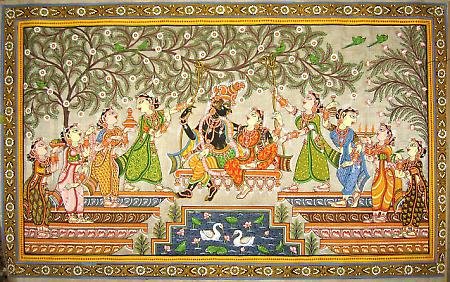 The patachitras are icon paintings  of Odhisa that include the wall paintings, manuscript painting, palm-leaf etching, and painting on cloth, both cotton and silk. Chitrakar or the painters in and around Puri practice this living art form. 