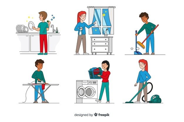 art of humans doing housework